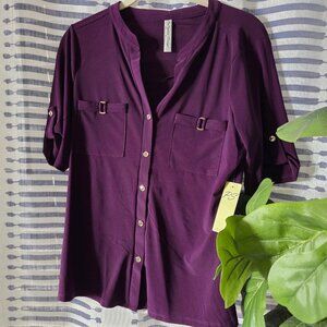 NWT PerSeption Purple Blouse Gold Accents Size  S